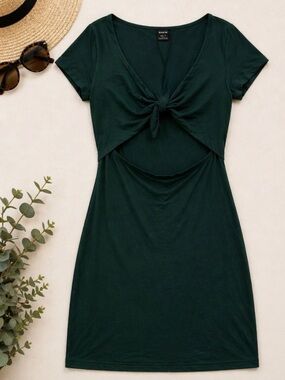 Dark Green Twist Front Cutout Mini Dress